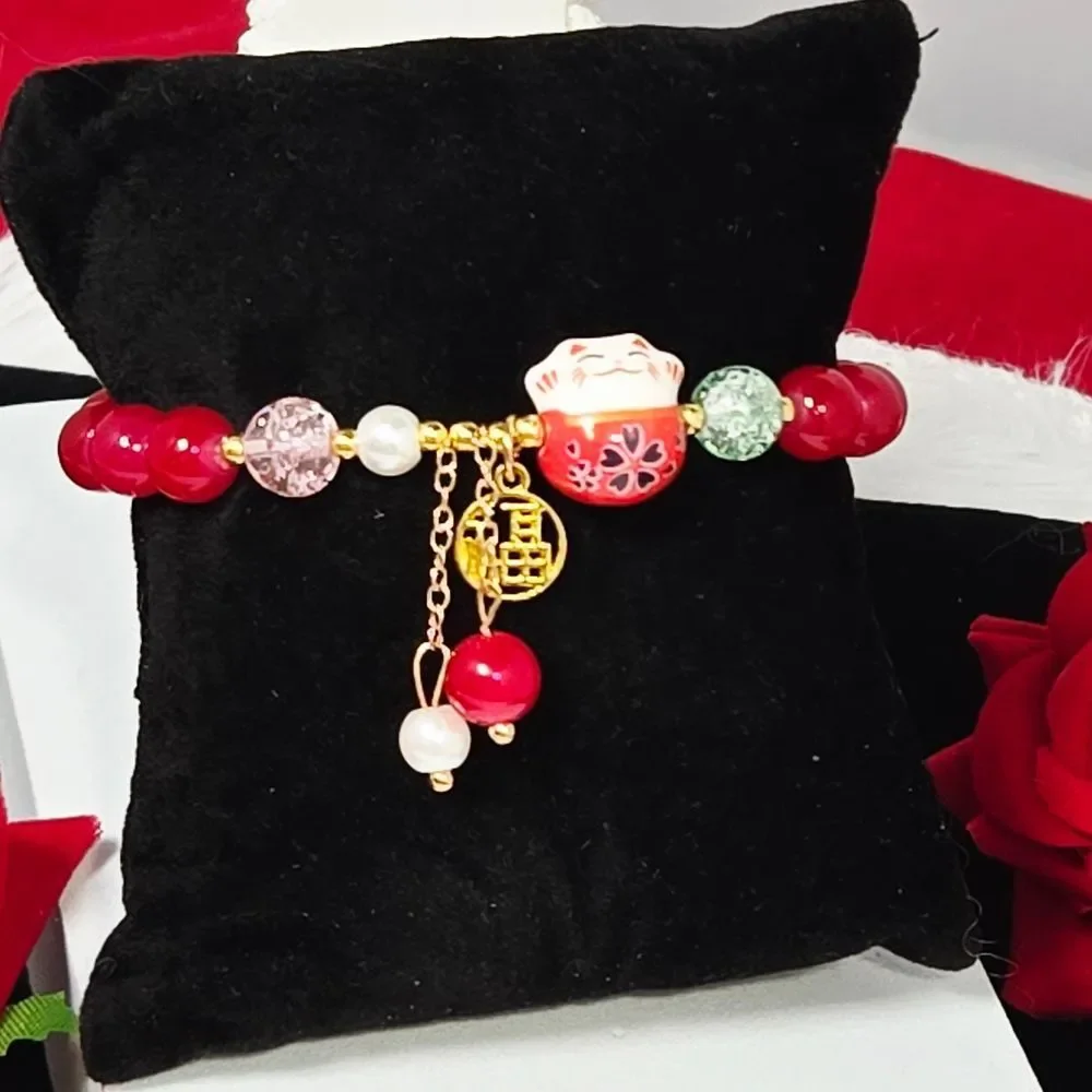 Lucky Waving Cat Red Beaded Bracelet 🐱 Chinese New Year Kawaii Charm Gift